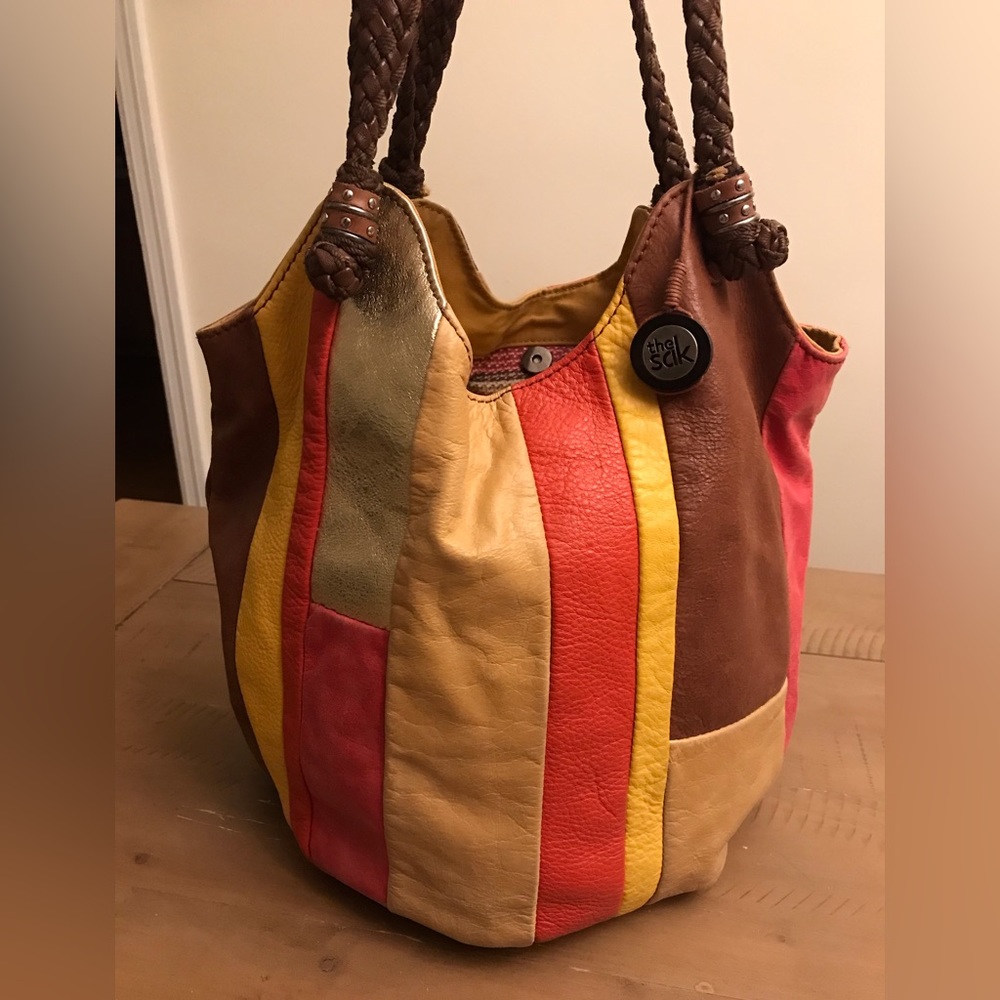The Sak Multi-Color Leather Tote, Crocheted Inside